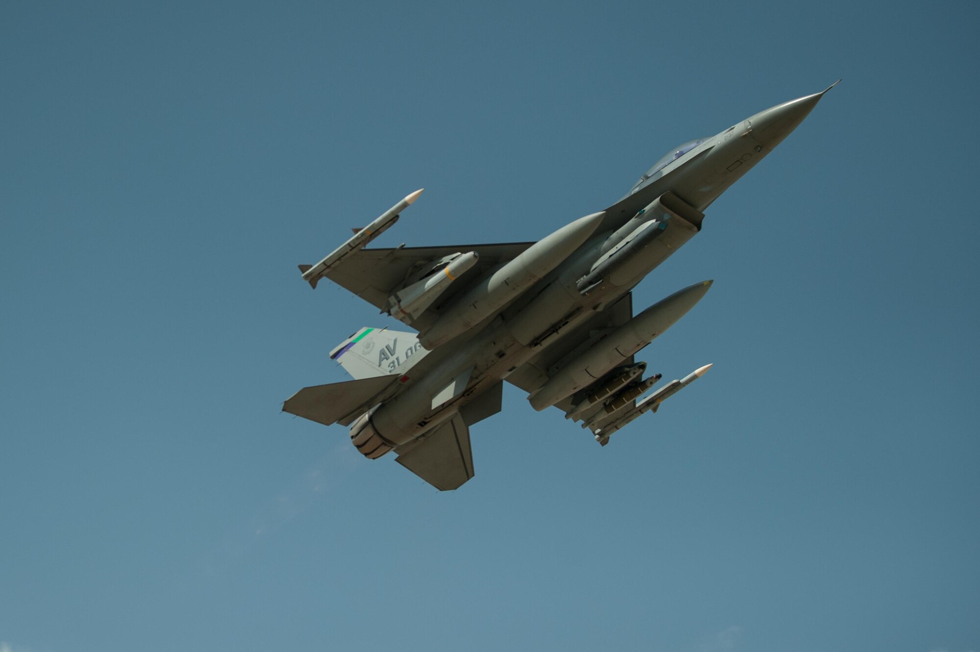 A U.S. Air Force F-16 Fighting Falcon aircraft assigned to the 555th Expeditionary Fighter Squadron takes off on a combat sortie from Bagram Airfield, Afghanistan, Aug 24, 2015. The F-16 is a multi-role fighter aircraft that is highly maneuverable and has proven itself in air-to-air and air-to-ground combat. (U.S. Air Force photo by Tech. Sgt. Joseph Swafford/Released)
