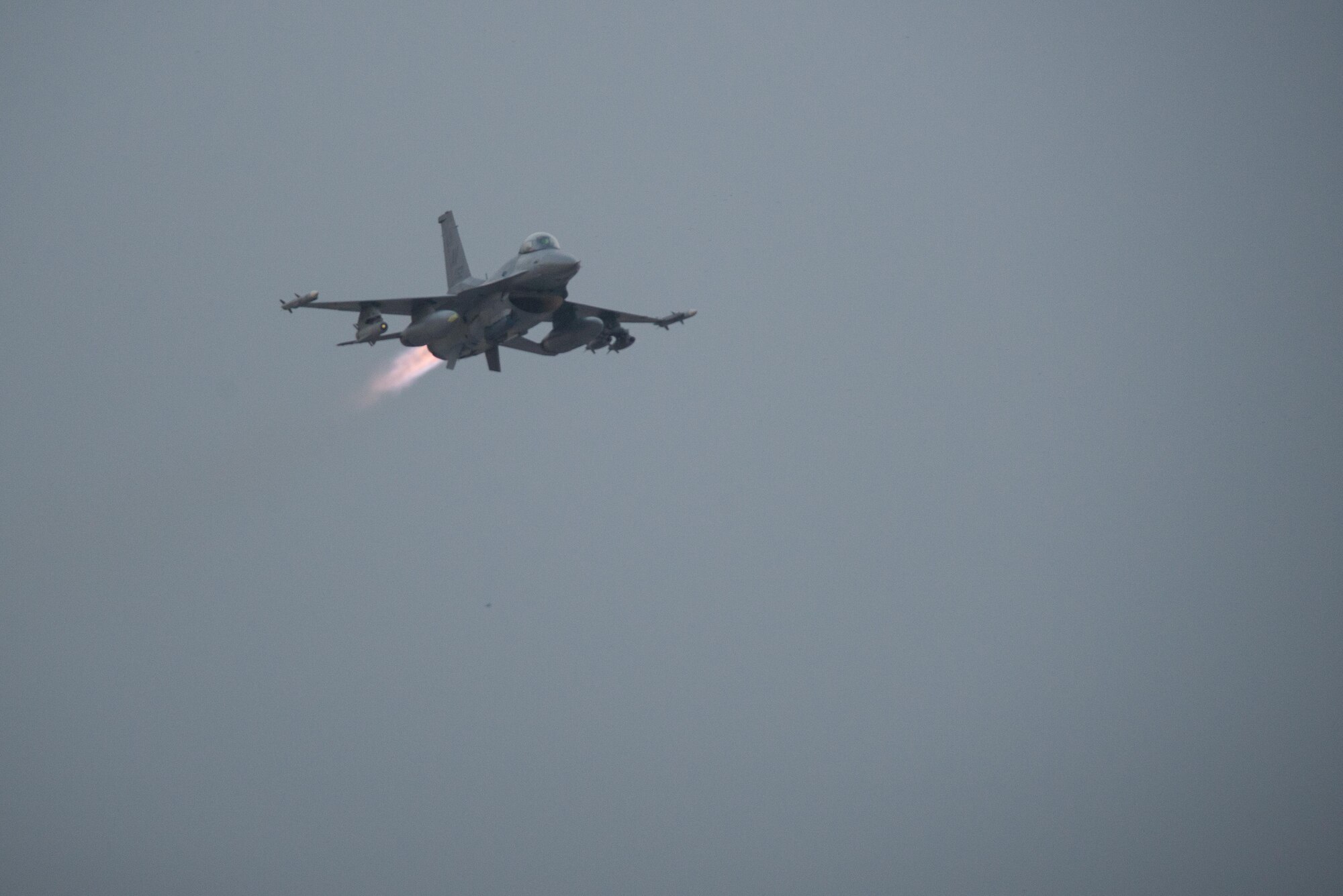 A U.S. Air Force F-16 Fighting Falcon aircraft assigned to the 555th Expeditionary Fighter Squadron takes off on a combat sortie from Bagram Airfield, Afghanistan, Aug 24, 2015. The F-16 is a multi-role fighter aircraft that is highly maneuverable and has proven itself in air-to-air and air-to-ground combat. (U.S. Air Force photo by Tech. Sgt. Joseph Swafford/Released)