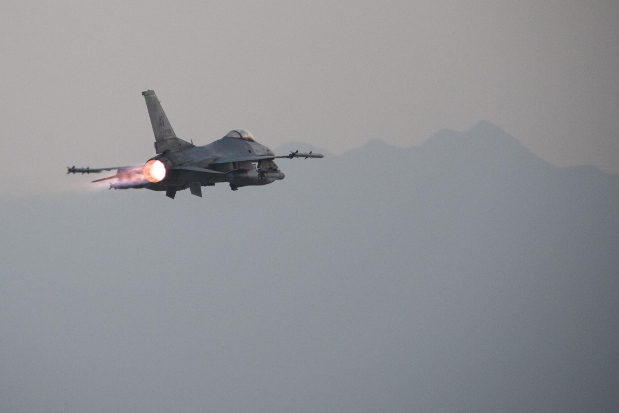A U.S. Air Force F-16 Fighting Falcon aircraft assigned to the 555th Expeditionary Fighter Squadron takes off on a combat sortie from Bagram Airfield, Afghanistan, Aug 24, 2015. The F-16 is a multi-role fighter aircraft that is highly maneuverable and has proven itself in air-to-air and air-to-ground combat. (U.S. Air Force photo by Tech. Sgt. Joseph Swafford/Released)