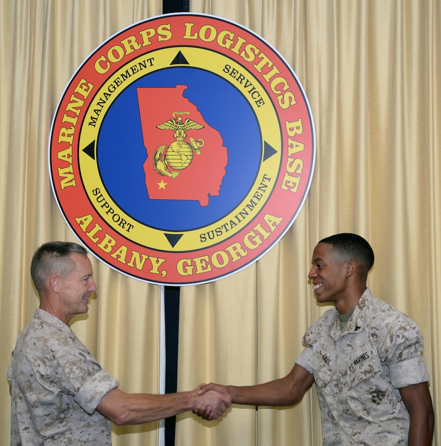 Lt. Gen. William M. Faulkner, deputy commandant, Installations and Logistics, Washington, D.C., visited Marine Corps Logistics Base Albany, Aug. 25, for a farewell tour. He also visited Marine Corps Logistics Command. During his visit with base officials and department directors, Faulkner recognized some key Marines and civilian-Marines for their efforts and encouraged the command to continue the great initiatives that have been established, specifically safety and energy achievements. He also highlighted the great partnerships and mutually beneficial relationships the installation shares with the Albany community as well as the Southwest Georgia region. Faulkner will retire soon from the Marine Corps and was appreciative of having the opportunity to visit the command one last time.