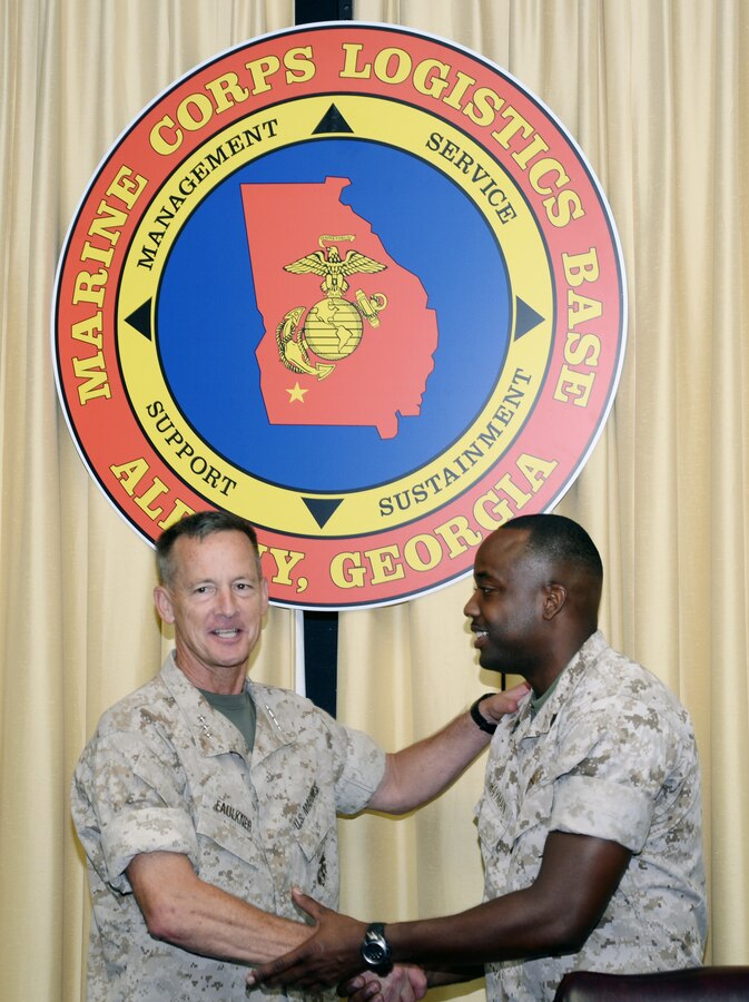 Lt. Gen. William M. Faulkner, deputy commandant, Installations and Logistics, Washington, D.C., visited Marine Corps Logistics Base Albany, Aug. 25, for a farewell tour. He also visited Marine Corps Logistics Command. During his visit with base officials and department directors, Faulkner recognized some key Marines and civilian-Marines for their efforts and encouraged the command to continue the great initiatives that have been established, specifically safety and energy achievements. He also highlighted the great partnerships and mutually beneficial relationships the installation shares with the Albany community as well as the Southwest Georgia region. Faulkner will retire soon from the Marine Corps and was appreciative of having the opportunity to visit the command one last time.