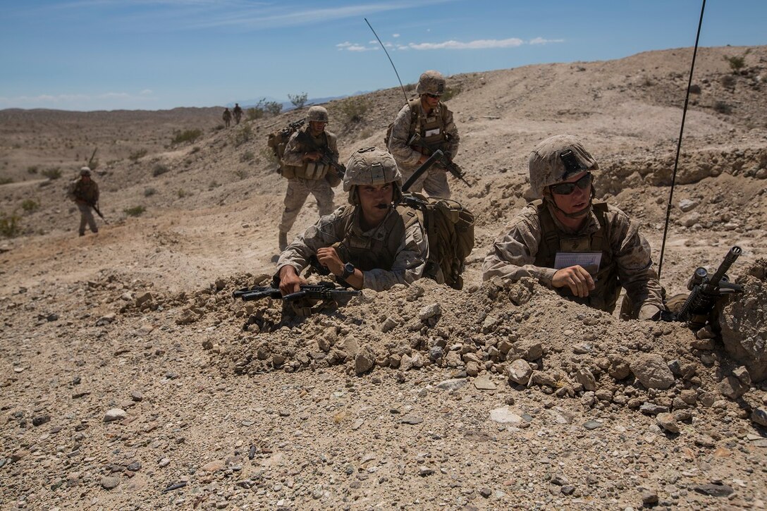 U.S. Marines with Company C, 1st Battalion, 7th Marine Regiment, conduct fire integration support team (FiST) exercise as a part of Large Scale Exercise (LSE) at Marine Corps Air Ground Combat Center Twentynine Palms, Calif., Aug.  16, 2015. LSE is a joint forces exercise conducted at the brigade level designed to enable live, virtual, and constructive training for participating units and allows participating nations to strengthen partnerships and their ability to operate together. (U.S. Marine Corps photo by Lance Cpl. Clarence A. Leake/Released)