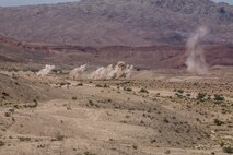 U.S. Marines with Company C, 1st Battalion, 7th Marine Regiment, conduct fire integration support team (FiST) exercise as a part of Large Scale Exercise (LSE) at Marine Corps Air Ground Combat Center Twentynine Palms, Calif., Aug. 16, 2015. LSE is a joint forces exercise conducted at the brigade level designed to enable live, virtual, and constructive training for participating units and allows participating nations to strengthen partnerships and their ability to operate together. (U.S. Marine Corps photo by Lance Cpl. Clarence A. Leake/Released)