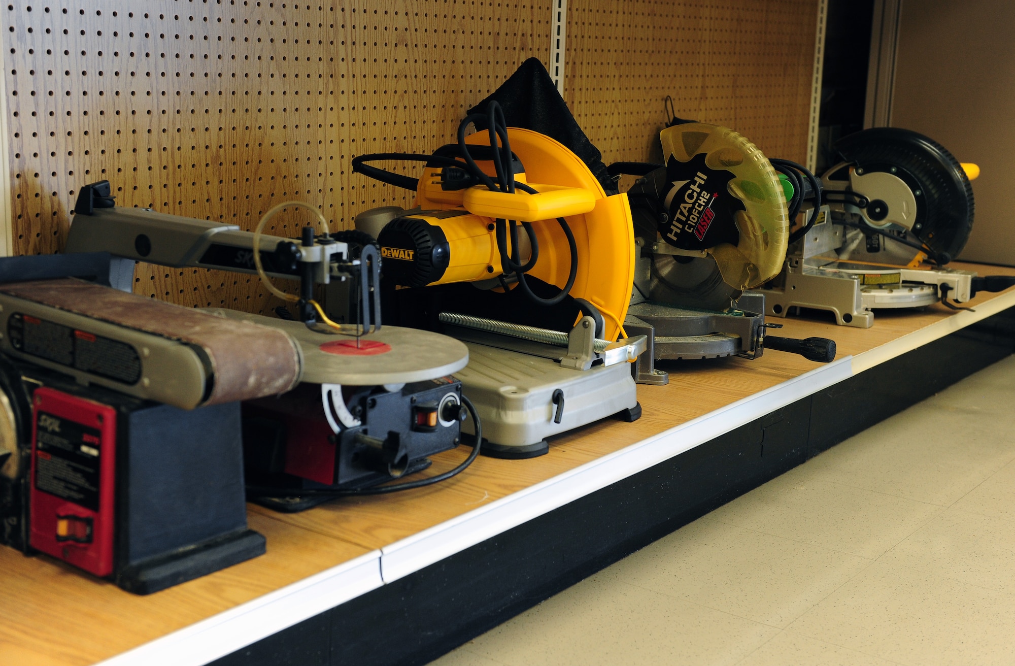 Tools available for rent are on display in the Outdoor Recreation and Equipment Rental (ODR) facility at Whiteman Air Force Base, Mo. ODR offers a wide selection of items for rent, to include boats, canoes, kayaks, campers, bounce houses, yard equipment and camping equipment. (U.S. Air Force photo by Airman 1st Class Jazmin Smith/Released)