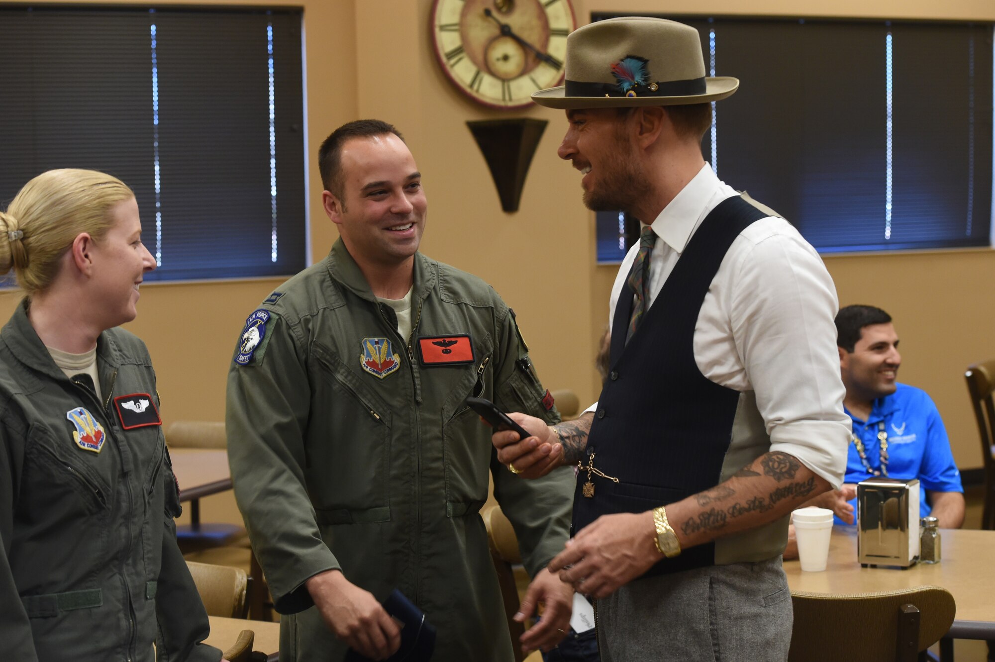 Matt Goss, singer and songwriter, visited Airmen at Creech Air Force Base, Nevada, as part of a USO event on Aug. 24, 2015. Matt is a Los Angeles based musician performs for audiences on the Las Vegas strip. (U.S. Air Force photo by Senior Airman Adarius Petty) 