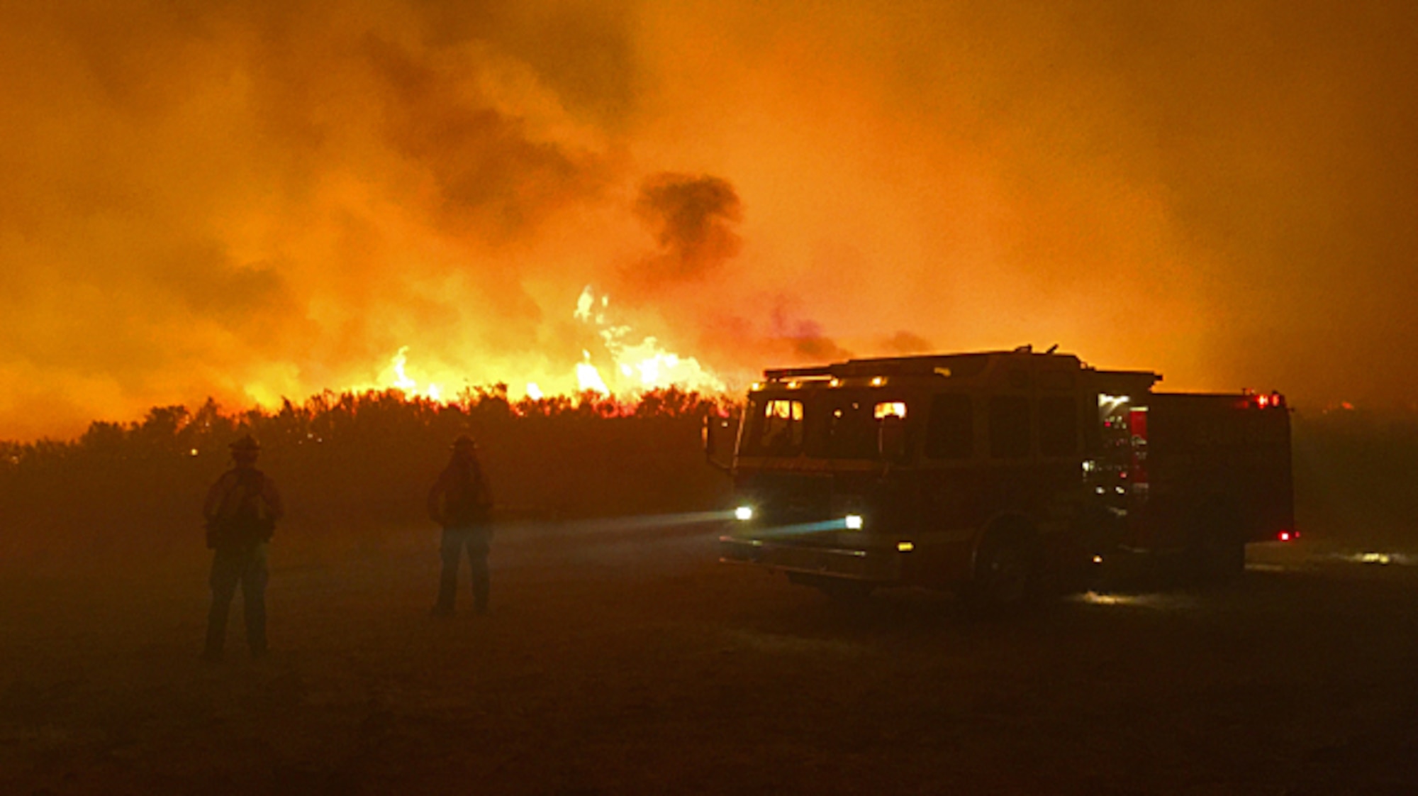 The Okanogan Complex fire burns Aug. 24, 2015 in Washington. Task Force teams staged at Fairchild Air Force Base, Wash., are assisting in firefighting efforts across the state to include the Okanogan Complex fire following the Type 3 Incident Management team’s arrived to the base Aug. 22 to stand up a fire mobilization center. (Courtesy photo)