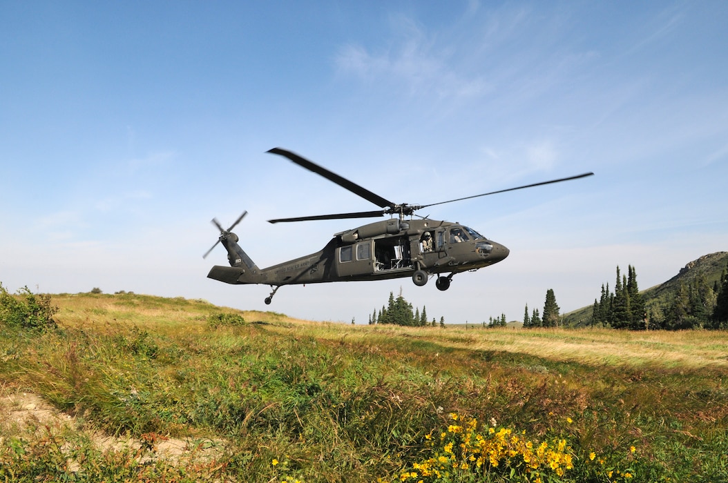 Utah Army and Air National Guard members participate in a multi-agency medevac training scenario with the Davis County Search and Rescue near the Beaver Ponds in Utah's Farmington Canyon on Aug. 16, 2015. The various agencies worked together to extract simulated critically injured patients using the hoisting system of a UH-60 Blackhawk helicopter. (U.S. Air National Guard photo by Tech. Sgt. Amber Monio/Released)