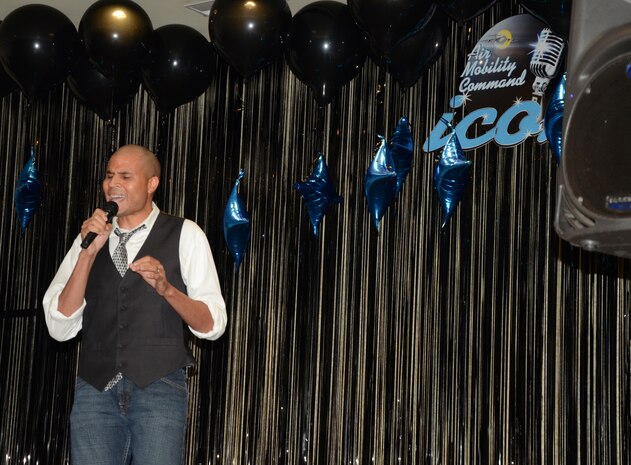 Toby Housey, a member of the 628th Air Base Wing Equal Opportunity Office took second first place at the base-level AMC Icon competition. Eight Joint Base Charleston members competed in the signing competition held at the Charleston Club, Aug. 20. AMC Icon is loosely based on American Idol where service members, Department of Defense civilians and family members ages 18 and older compete for cash prizes. Housey performed "Thinking Outloud" by Ed Sheeran. (Courtesy photo / Jessica Donnelly, 628th Force Support Squadron) 