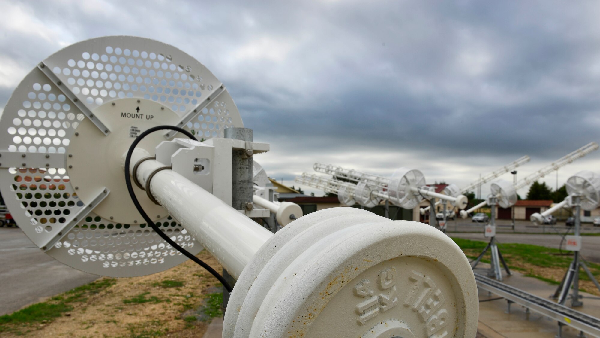Mystic Star antennas at Aviano Air Base, Italy, provide a communication channel back to the U.S. for dignitaries flying between the mid-Atlantic and Asia. The newly installed antennas are one of only four locations in the world to provide the communication frequency. (U.S. Air Force photo by Airman 1st Class Cary Smith/Released)