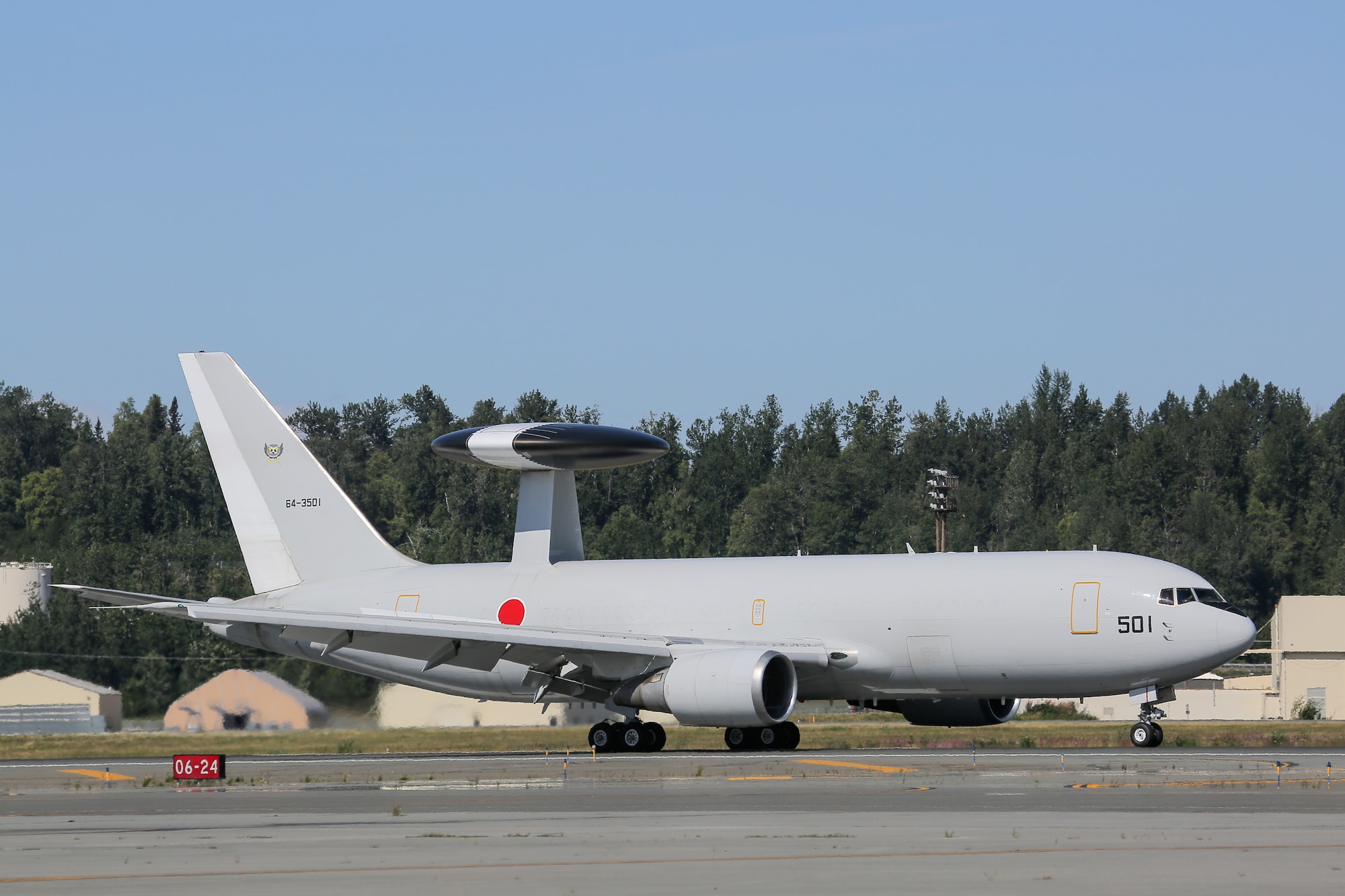 A Japan Air Self-Defense Force E-767 Airborne Warning and Control System aircraft taxis before takeoff on Joint Base Elmendorf-Richardson, Alaska, Aug. 14, 2015. The JASDF contingent is on JBER to participate in Red Flag-Alaska, a series of Pacific Air Forces commander-directed training exercises for U.S. and international forces to provide joint offensive, counter-air, interdiction, close air support, and large force employment in a simulated combat environment. (U.S. Air Force photo/Alejandro Pena)