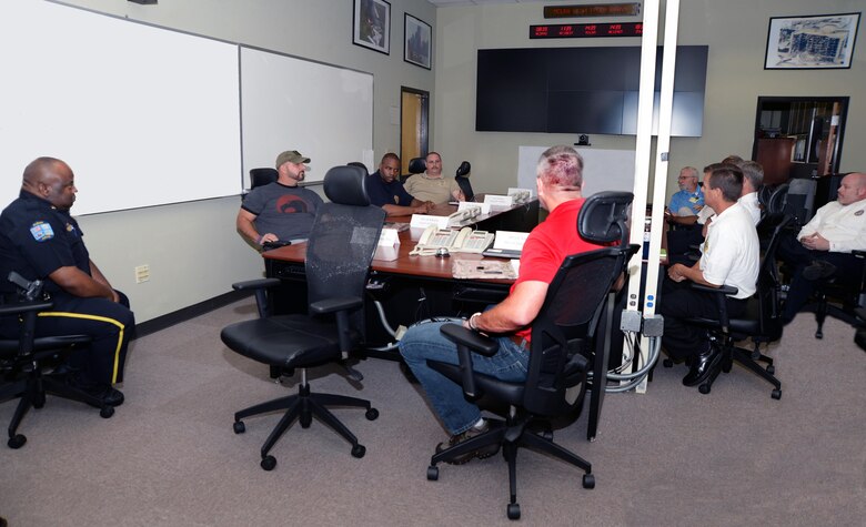 Members of several local agencies and Marine Corps Logistics Base Albany officials participate in an active shooter/mass casualty webinar recently held aboard the installation.