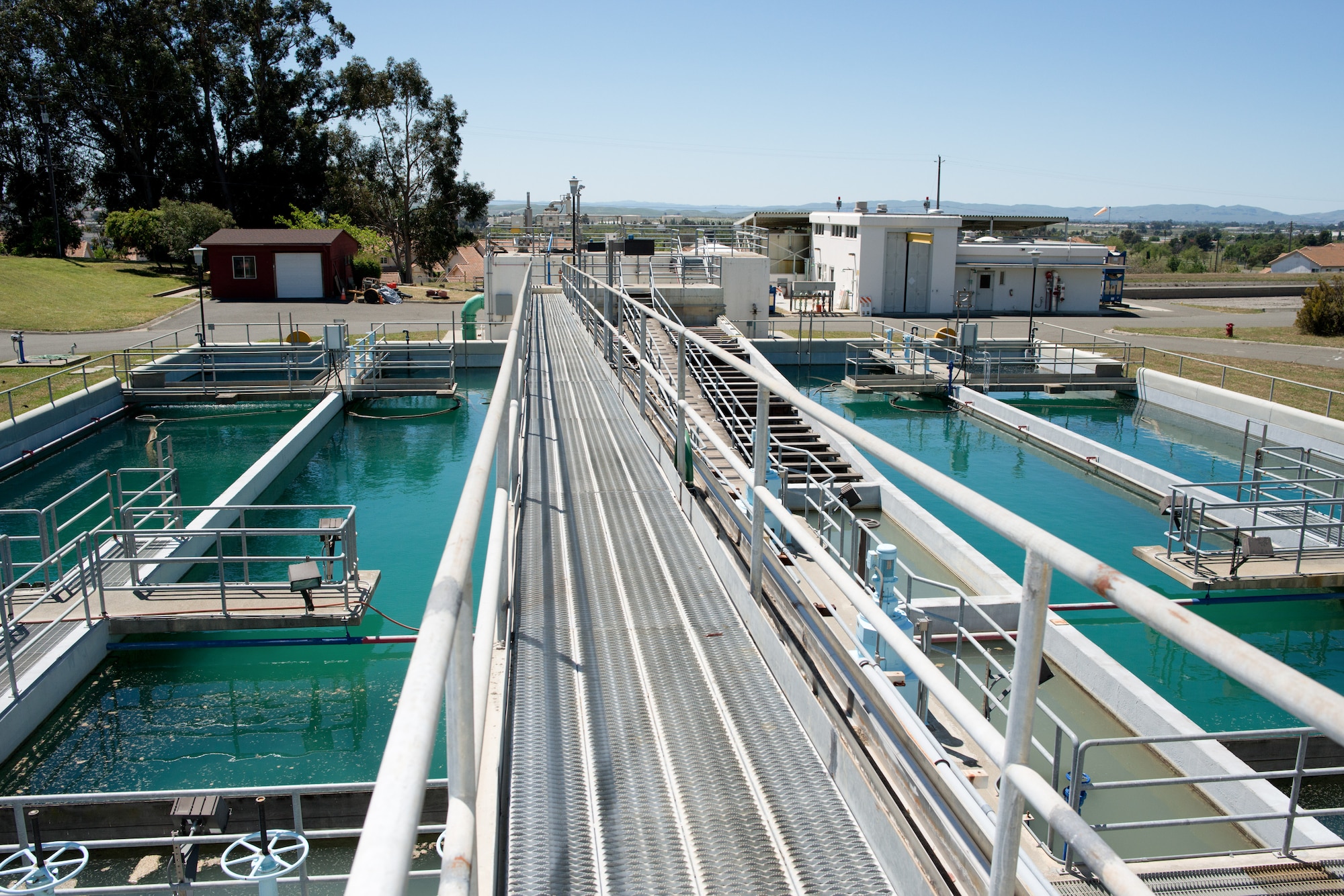 The water treatment plant at Travis Air Force Base, California, is capable of treating 7.5 million gallons of water per day. Conservation efforts at the base have led to a reduction of more than seven percent when compared to the same time period last year. (U.S. Air Force photo/Ken Wright)