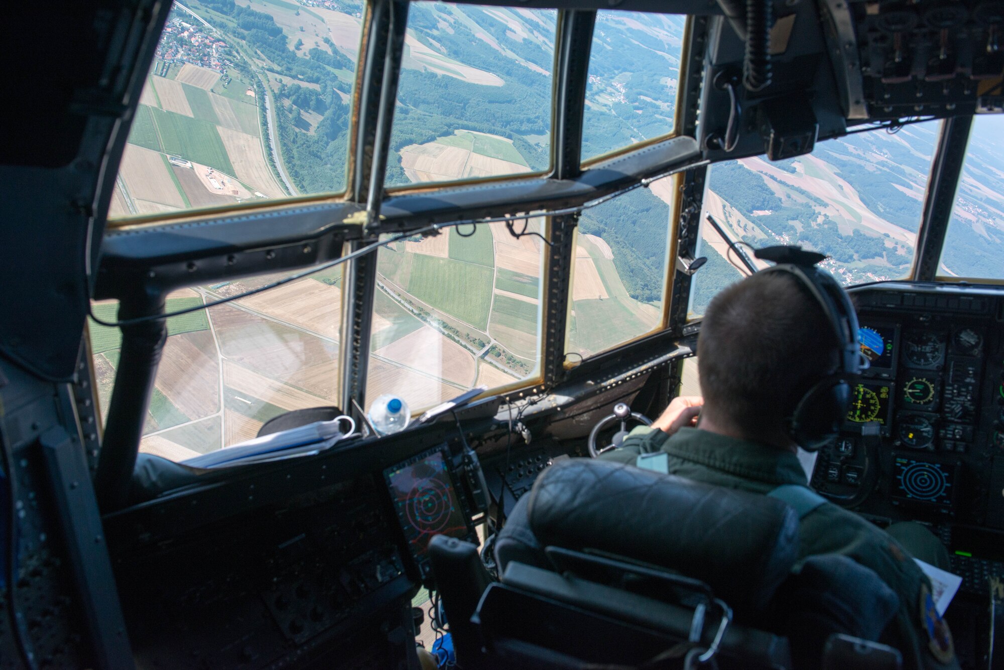 Maj. Rob Rettig, 96 AS, pilots a C-130 over Ramstein during exercise Swift Response at Ramstein AB, Germany. (U.S. Air Force photo by Trevor Saylor/Released)