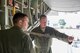 Chief Master Sgt. John Grutzmacher, 96 AS chief loadmaster, goes over final flight preparations with Tech. Sgt. Jesse Kupka, 96 AS loadmaster, before an airdrop during exercise Swift Response at Ramstein AB, Germany. (U.S. Air Force photo by Trevor Saylor/Released)