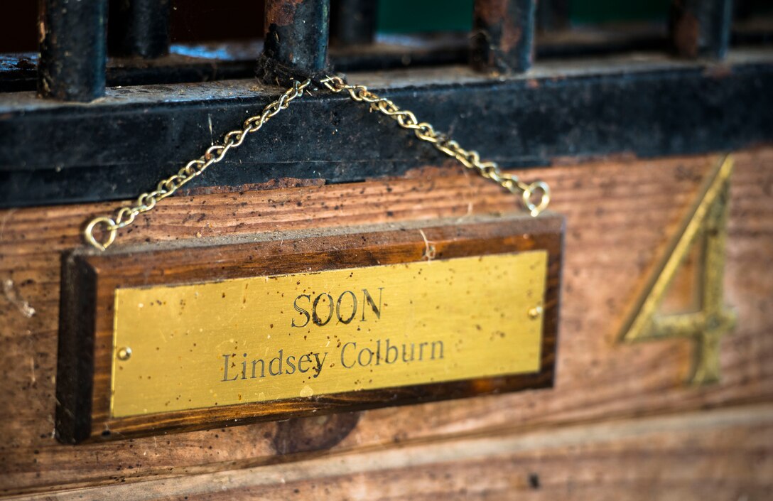 Capt. Lindsey Colburn's nameplate hangs from a barn door on Leighton Farm, Upper Marlboro, Md., Aug. 21, 2015. (U.S. Air Force photo by Staff Sgt. Chad C. Strohmeyer)(Released)