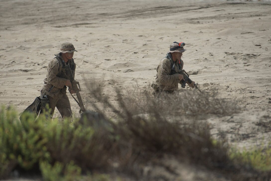 U.S. Marines participate in a beach assault demonstration as Defense Secretary Ash Carter watches during a visit on Camp Pendleton Calif., Aug. 27, 2015. DoD photo by U.S. Air Force Master Sgt. Adrian Cadiz