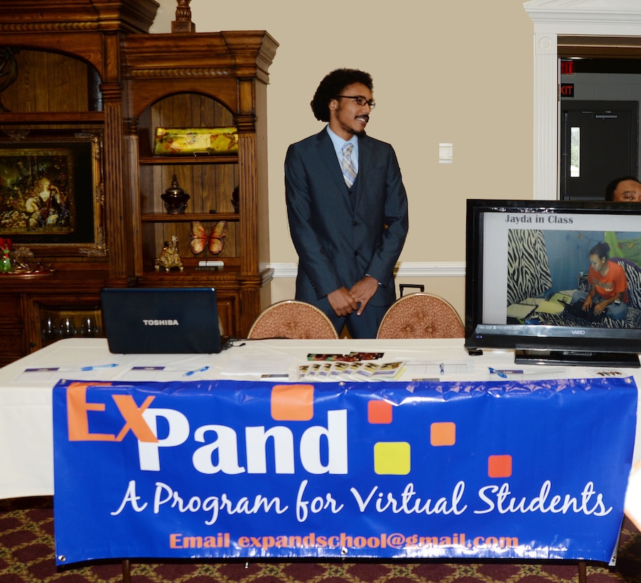 James Robinson III, mentor/tutor, ExPand Program, discusses the overview of some of the benefits and advantages of the Dual Enrollment/Dual Credit and virtual/online programs during the Tools for Schools event at Marine Corps Logistics Base Albany’s Town and Country Grand Ballroom, recently. Robinson’s sister, Jayda, graduated from college, at the age of 17, with an associate’s degree while still in high school. She recently graduated from Florida State University, Tallahassee, Florida, with a Bachelor of Science degree at age 19.
