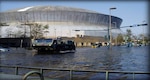 Ground level near the Superdome from inside an Arkansas National Guard Humvee. Water, water everywhere.