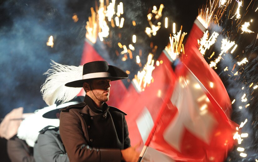 Members of the Top Secret Drum Corp from Basel, Switzerland perform during the Royal Edinburgh Military Tattoo in Edinburgh, Scotland Aug 6, 2015. Top Secret was one of 17 acts performing in this year’s tattoo. (U.S. Air Force photo/Staff Sgt. Nichelle Anderson/released)