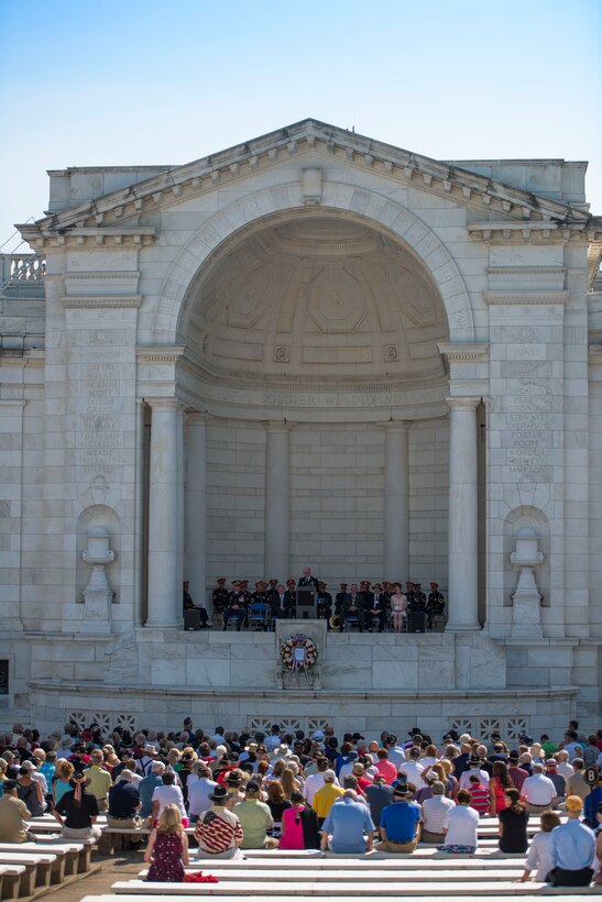 Retired Maj. Gen. Carl McNair gives the keynote speech during the Vietnam War Pilots and Aircrew Memorial Tree Dedication Ceremony on Arlington National Cemetery, Va., Aug. 28, 2015. The Memorial service was hosted by the Vietnam Helicopter Pilots Association and honored the thousands of men and women who perished during the "Helicopter War." (U.S. Air Force photo by Staff Sgt. Chad C. Strohmeyer) (Released)