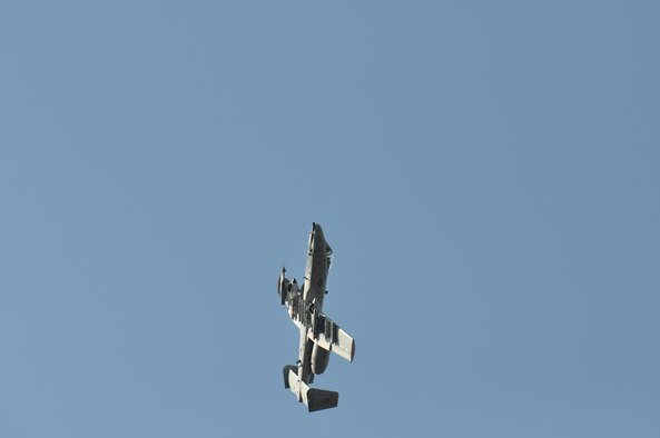 An A-10 Thunderbolt II with the 442d Fighter Wing, Whiteman Air Force Base, Mo., flies over Adazi Range in Latvia providing close air support during a range training exercise Aug. 24.  Air National Guard members with the 146th Air Support Operations Squadron from Oklahoma City, Okla., and the Combat Readiness Training Center from Alpena, Mich., are training with the Latvian military using CAS during Operation Atlantic Resolve. (U.S. Air Force photo by Capt. Denise Haeussler)