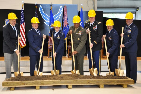 Louisville District Commander Col. Christopher Beck (third from right) joined other officials for the groundbreaking ceremony of the Foreign Materiel Exploitation Complex at Wright-Patterson Air Force Base, Ohio.