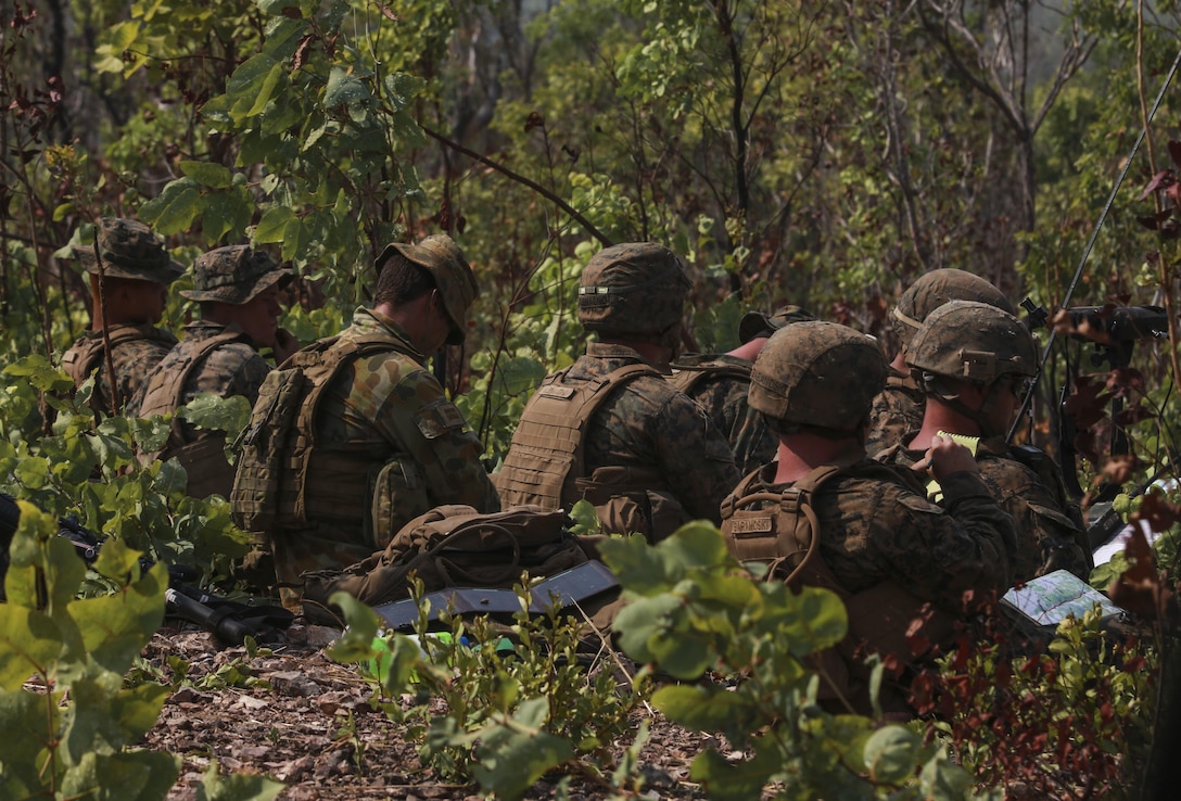 U.S. Marines with Marine Rotational Force – Darwin and Australian soldiers with the Australian Defence Force participate in a fire support coordination exercise Aug. 25 during Exercise Crocodile Strike at Mount Bundey Training Area, Northern Territory, Australia. Marines with MRF-D participated in bilateral training with the ADF for two weeks, including dry and live-fire exercises with air and ground elements. The rotational deployment of U.S. Marines affords an unprecedented combined training opportunity with our Australian allies and improves interoperability between our forces. 