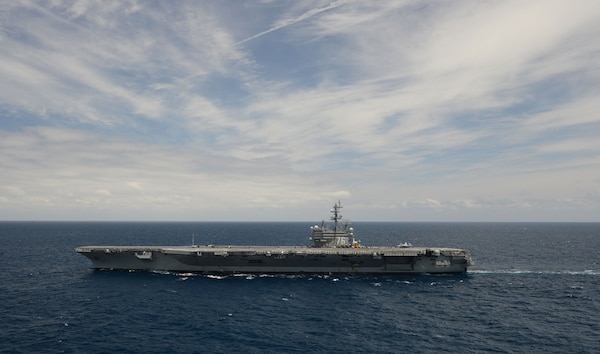 In this Photo file, the aircraft carrier USS Ronald Reagan (CVN 76) is underway off the coast of Southern California. 