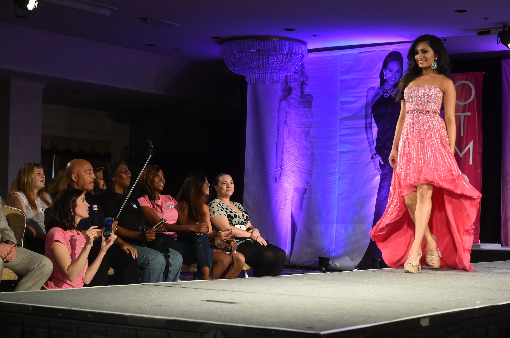 The crowd watches the USO sponsored Operation That’s My Dress event fashion show where dresses were modeled by 25 Miss Teen USA and Miss USA pageant contestants in Las Vegas, Aug. 30, 2015. More than 1500 dresses in multiple sizes, valued between $400 and $1200, were donated to over 800 active duty females, spouses, and teenage daughters as a thank you for their service. (U.S. Air Force photo by Tech. Sgt. Nadine Barclay)