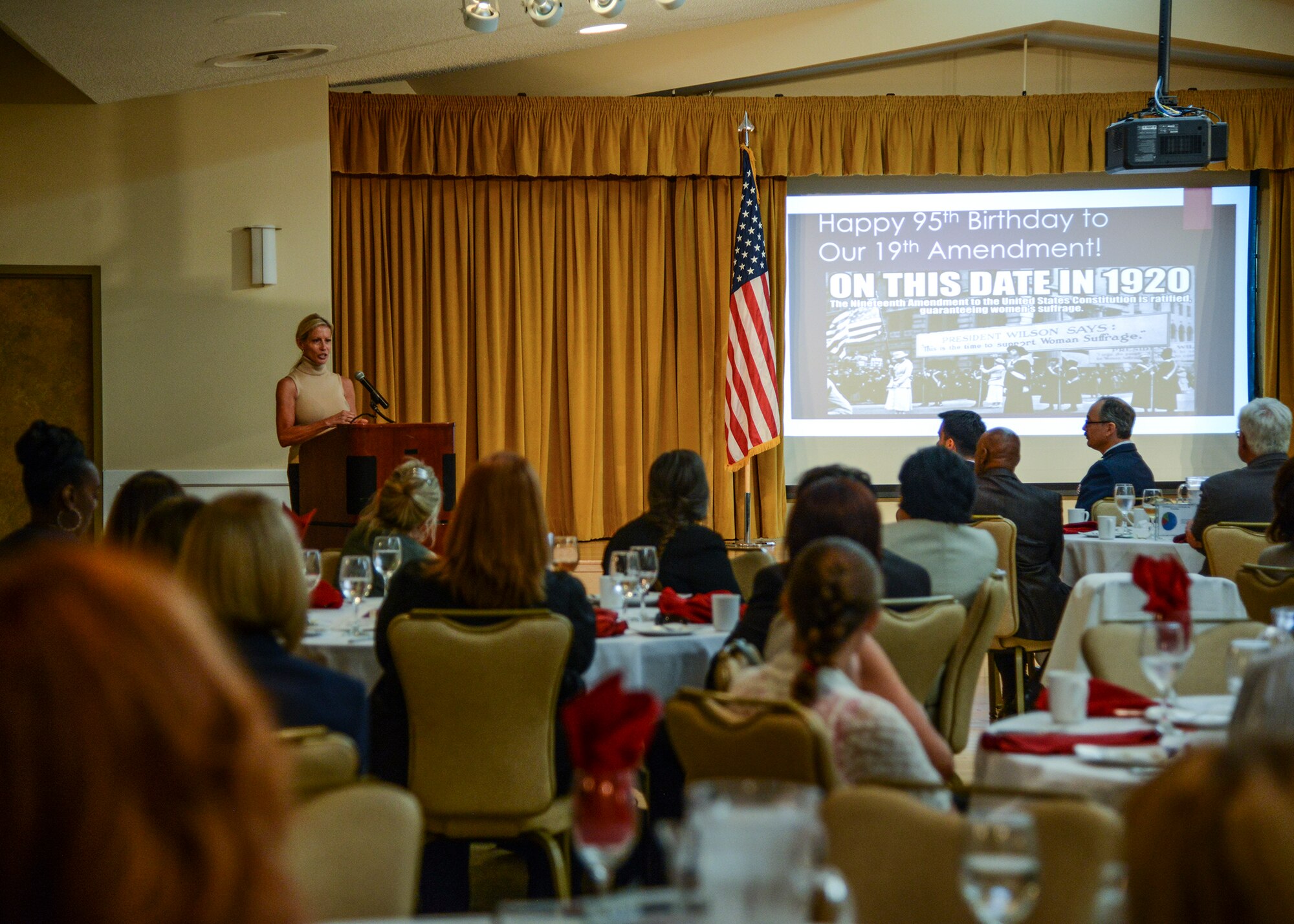 Aug. 26 has been designated Women’s Equality Day to celebrate American women achieving full voting rights under the 19th Amendment to the U.S. Constitution. A Women’s Equality Day Luncheon was held at Club Muroc in honor of the occasion. (U.S. Air Force photo by Rebecca Amber)