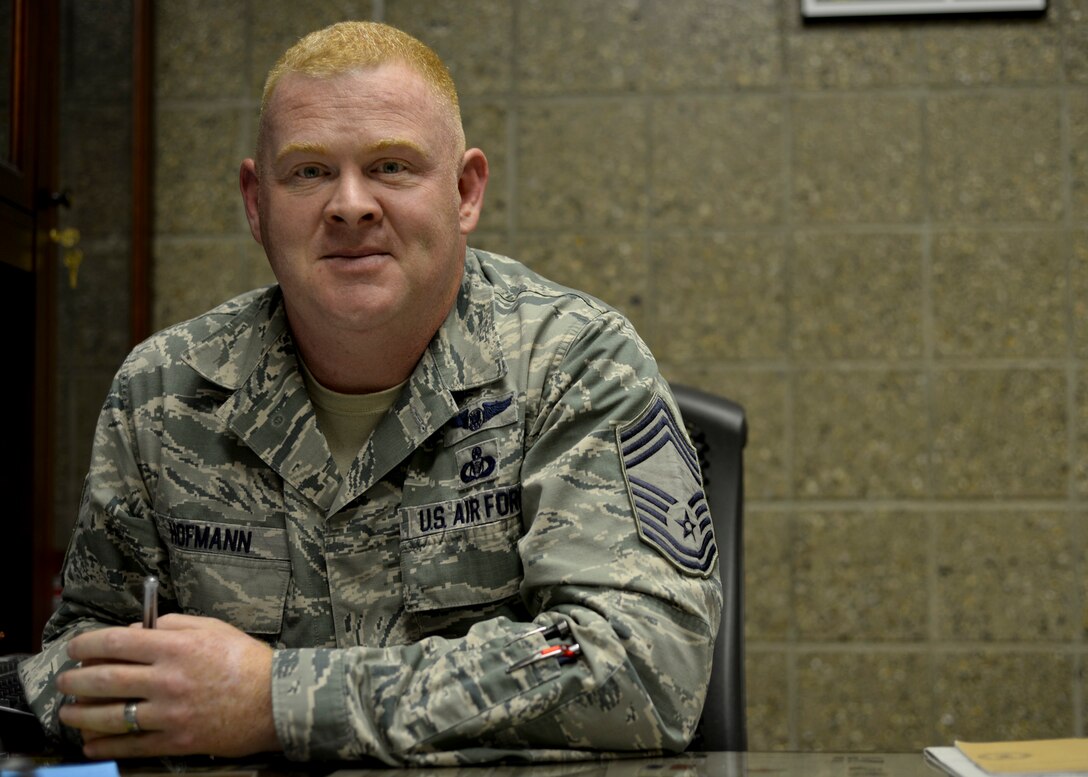 Chief Master Sgt. Joseph Hofmann, 28th Operations Group superintendent, serves as a key leader and holds a distinctive role in the Air Force. With his career experience and knowledge, Hofmann provides mentorship, helping to develop Airmen into enlisted leaders of the future. (U.S. Air Force photo by Senior Airman Anania Tekurio/Released)   