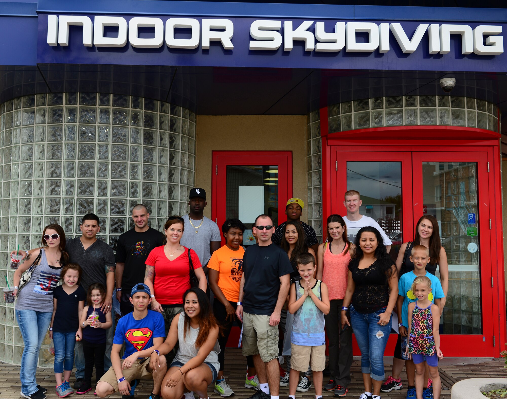 U.S. Service members from Joint Base Langley-Eustis, Va., visited iFly Indoor Skydiving in Virginia Beach, Va., Aug 21, 2015. The group participated in the Recharge for Resiliency program which organizes trips for Service members and family members recently impacted by deployments. (U.S. Air Force photo by Airmen 1st Class Derek Seifert/ Released)