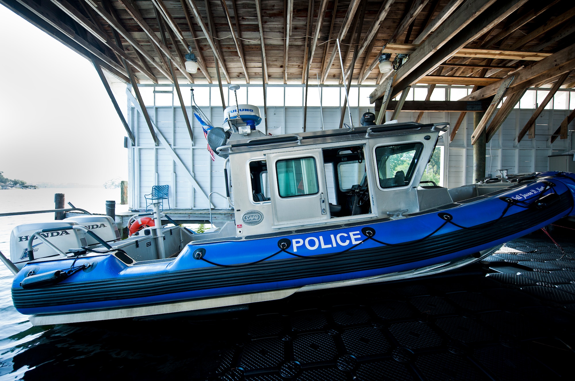 The 96th Security Forces Squadron’s patrol boat, Nathan-25, sits ready for another mission Aug. 25 at Eglin Air Force Base, Fla.  The boat bares the name, Senior Airman Jason D. Nathan, for a fallen defender, who died in Iraq in 2007.  Recently, a group of defenders became qualified to operate the boat through Coast Guard certification.  They are responsible for monitoring and security of Eglin’s 153 miles of coastline.  (U.S. Air Force photo/Samuel King Jr.)