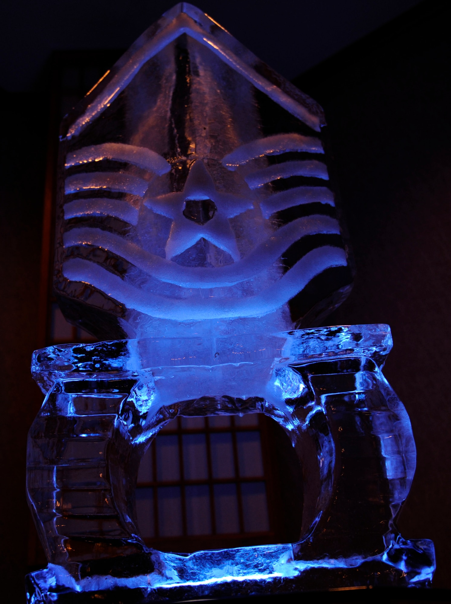 A master sergeant chevron ice sculpture is set for the Senior NCO induction ceremony Aug. 28, 2015, on Kadena Air Base, Japan. The ceremony celebrated the achievement of the inductees’ promotion to the rank of master sergeant. (U.S. Air Force photo by Airman 1st Class Lynette M. Rolen)