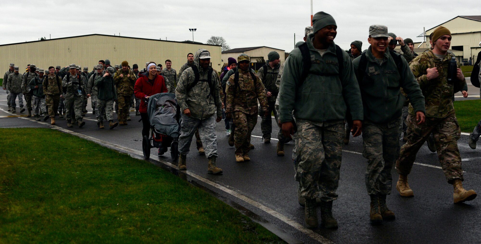 U.S. Air Force Airmen participate in a ruck march in honor of the “Year of the Air Commando” Nov. 30, 2015, on RAF Mildenhall, England. The event was open to all Team Mildenhall active duty personnel and 352nd Special Operations Wing family members. (U.S. Air Force photo by Senior Airman Victoria H. Taylor/Released)