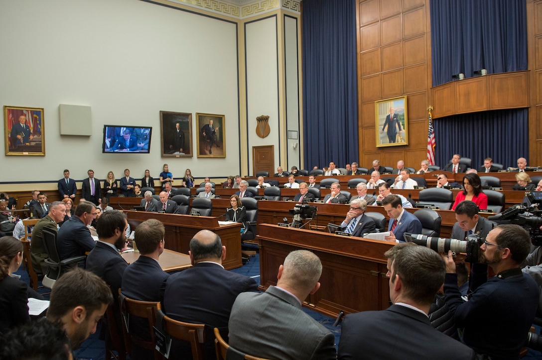 Attendees listen as Defense Secretary Ash Carter and Marine Corps Gen. Joseph Dunford, chairman of the Joint Chiefs of Staff, testify before the House Armed Services Committee in Washington, D.C., Dec. 1, 2015. DoD photo by Air Force Senior Master Sgt. Adrian Cadiz