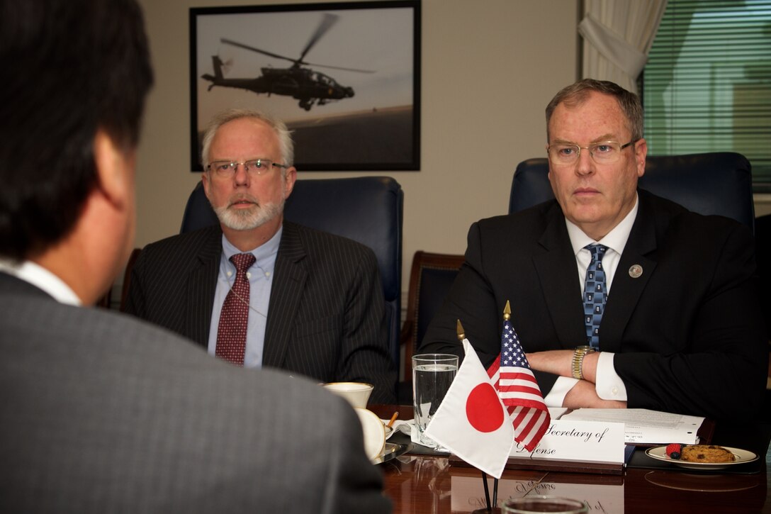 U.S. Deputy Defense Secretary Bob Work meets with Japanese State Minister of Defense Kenji Wakamiya at the Pentagon, Dec. 1, 2015. DoD photo by Casper Manlangit