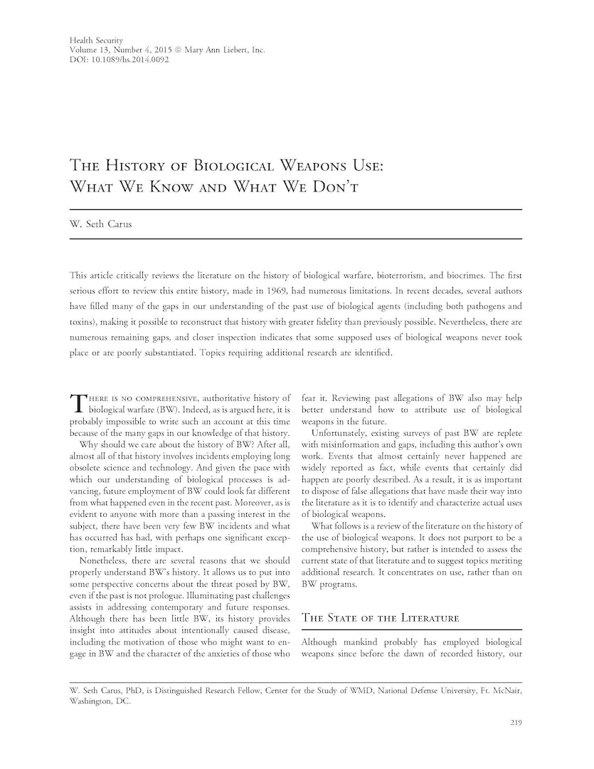 The History of Biological Weapons Use