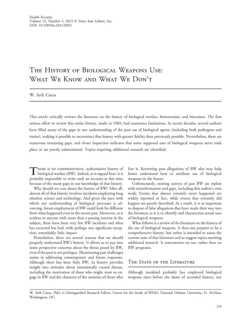 The History of Biological Weapons Use