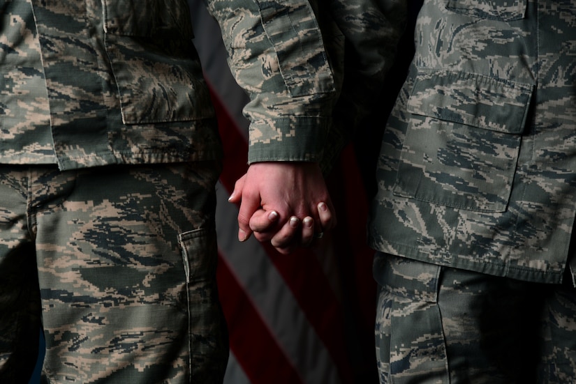 In 2014, five percent of U.S. Service members were dual-military married, a small amount in comparison to 46.4 percent of military members married to civilians, according to the Department of Defense. The commitment to the nation doubles when in a dual-military marriage causing unique stressors when balancing family and work life; therefore, Joint Base Langley-Eustis, Va., services like the Airman & Family Readiness Center, Army Community Service and the Family Advocacy Program offer resources to help these couples remain resilient. (U.S. Air Force photo by Senior Airman Aubrey White)