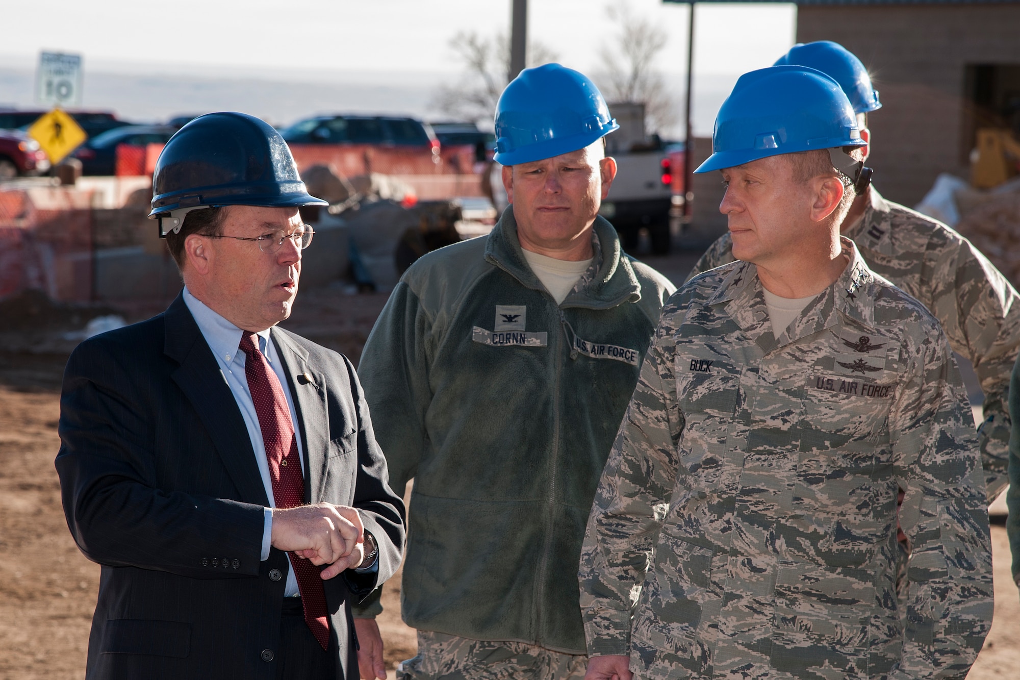 PETERSON AIR FORCE BASE, Colorado - Lt. Gen. David J. Buck, commander, 14th Air Force (Air Forces Strategic), Air Force Space Command; and commander, Joint Functional Component Command for Space, U.S. Strategic Command, tours Cheyenne Mountain Air Force Station during his inaugural visit to since taking command in August 2015. Buck also visited several 21st Space Wing organizations and held an all call speaking to a packed auditorium about creating a culture of mutual respect within the Air Force family, and the necessity of maintaining space superiority. (U.S. Air Force photo by Craig Denton)