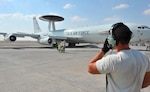 Maintainers from the 380th Air Expeditionary Squadron prep the E-3G Sentry airborne warning and control system aircraft for its first-ever combat sortie from an undisclosed location Southwest Asia, Nov. 20, 2015. The E-3G is the newest model of Sentry aircraft to be recently completed as part of the AWACS modernization program. (U.S. Air Force photo by Staff Sgt. Kentavist P. Brackin)