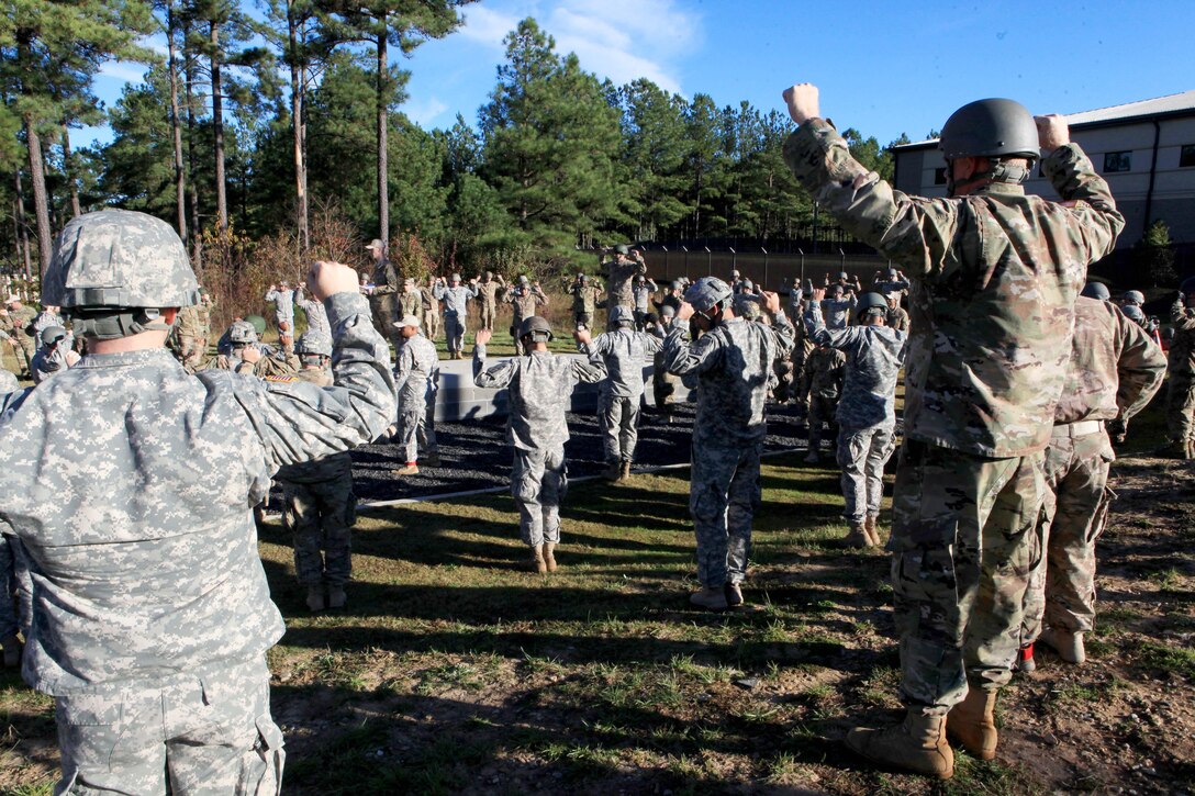 Paratroopers participate in pre-jump training before conducting airborne operations over St. Mere-Eglise drop zone on Fort Bragg, N.C., Nov. 25, 2015. U.S. Army photo by Sgt. 1st Class Sean A. Foley