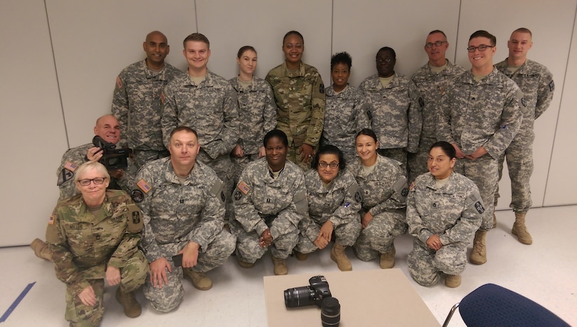 Army Reserve Soldiers from various units under the 807th Medical Command (Deployment Support) pose for a photo during the Unit Public Affairs Representative training held at Segoville, Texas, Nov. 30, 2015. "The Soldier is the greatest asset in telling the Army story," said Staff Sgt. Erik Fardette, public affairs noncommissioned officer with the 807th MCDS. "Training like this provides commanders at all levels an organic and valuable asset in branding their unit and Army Reserve name." (U.S. Army photo by Staff Sgt. Kai L. Jensen, 807th Medical Command (Deployment Support))