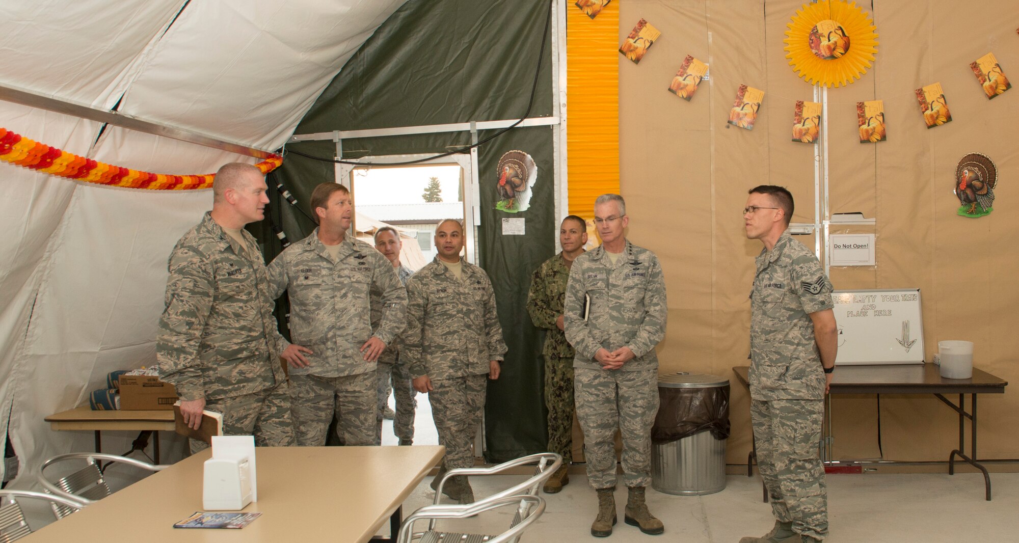 Vice Chairman of the Joint Chiefs of Staff, Gen. Paul J. Selva, receives a tour of the new Patriot Village dining facility during a base visit Nov. 25, 2015, at Incirlik Air Base, Turkey. Selva visited Incirlik to meet Airmen and get a firsthand look at how the base supports Operation Inherent Resolve. (U.S. Air Force photo by Staff Sgt. Eboni Reams/Released)
