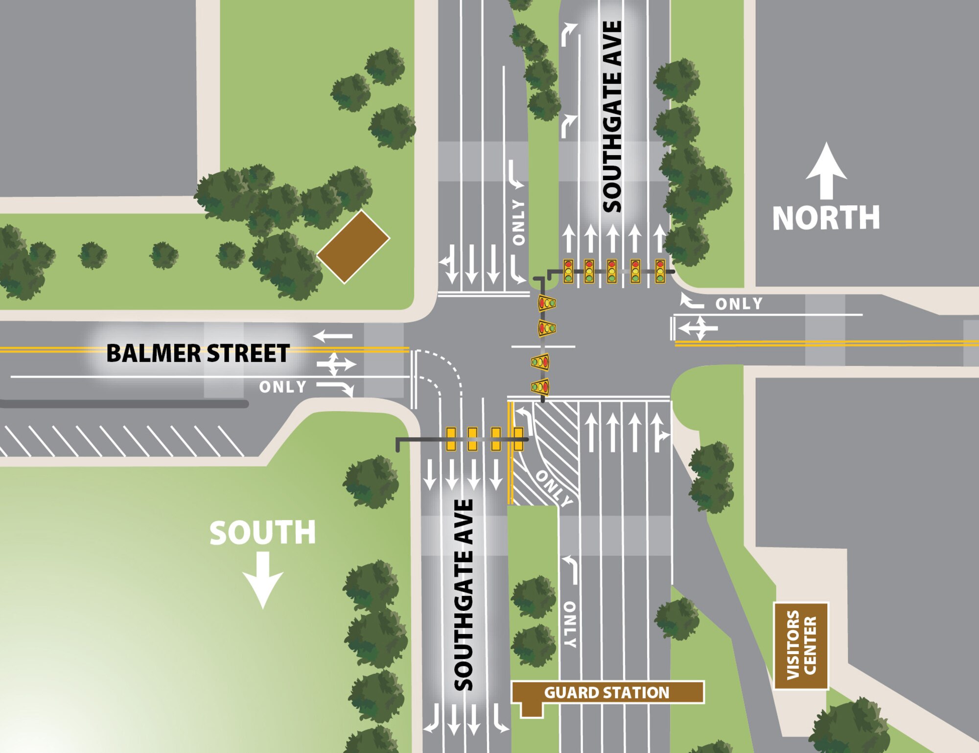 New traffic pattern at South Gate. (Air Force graphic by David Perry)