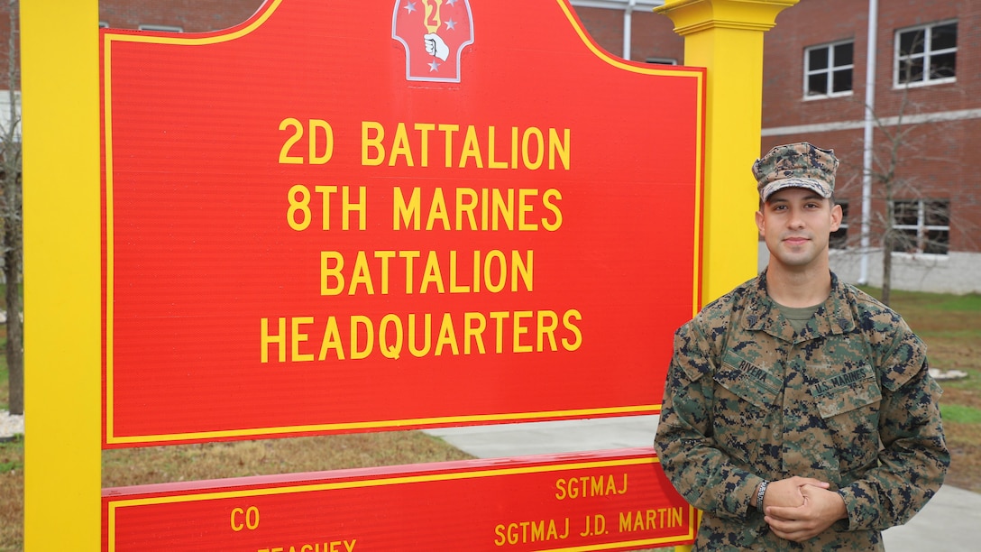 Sgt. Ian Rivera, an intelligence analyst with Headquarters Company, 2nd Battalion, 8th Marine Regiment, is responsible for the rescue of two people, including an Army captain, during a vehicular accident that occurred on Interstate 95, Nov. 25, 2015. Rivera is a native of Virginia Beach, Va. 