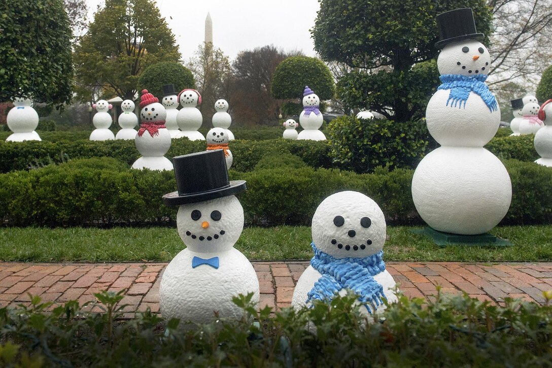 Fifty-six snowmen decorate the White House grounds at the White House, Dec. 2, 2015, representing each of the U.S. states and territories. DoD photo by EJ Hersom