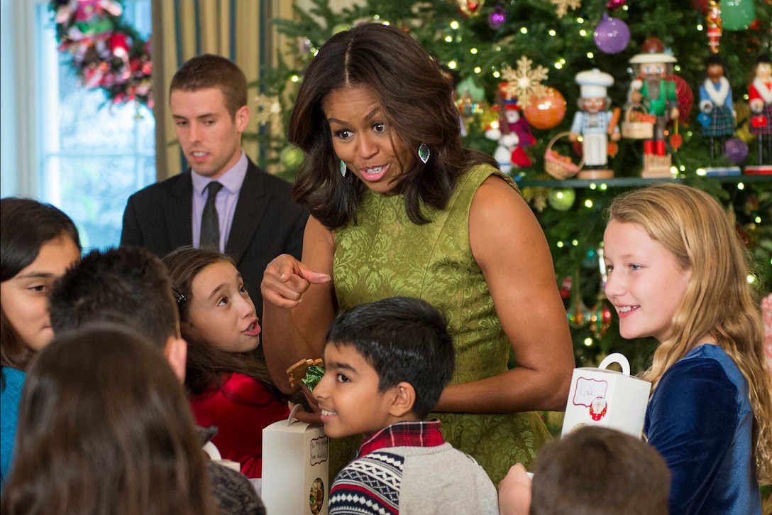 First Lady Michelle Obama speaks with children at an event honoring military families at the White House in Washington, D.C., Dec. 2, 2015. DoD photo by EJ Hersom