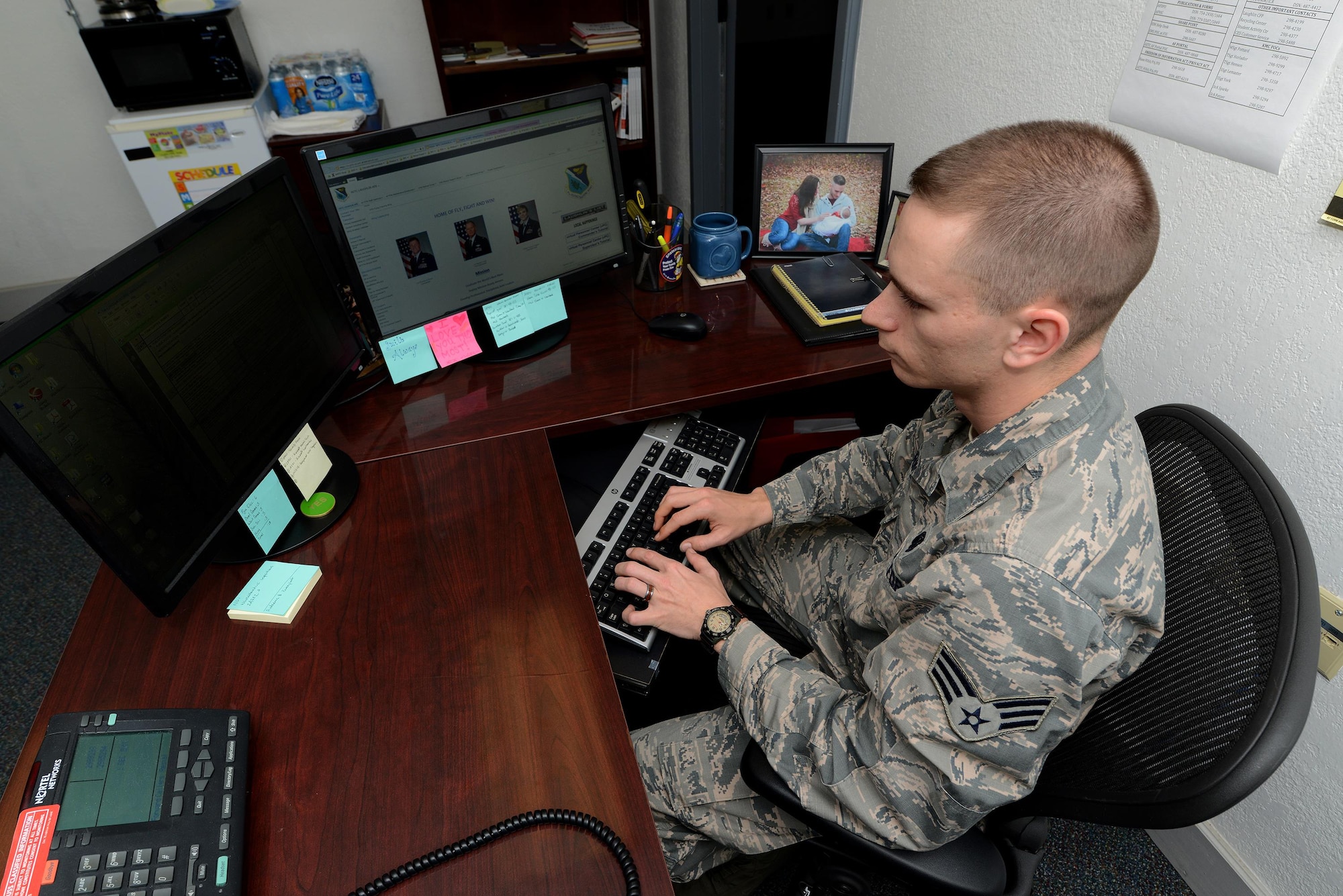 Senior Airman Cody Sparks, 47th Communications Squadron knowledge manager, works on the base SharePoint on Laughlin Air Force Base, Texas, Dec. 1, 2015. Sparks was recently named the Air Force Outstanding Cyber Operations Airman at the Air Education and Training Command level for his outstanding performance. (U.S Air Force photo by Airman 1st Class Ariel D. Partlow)